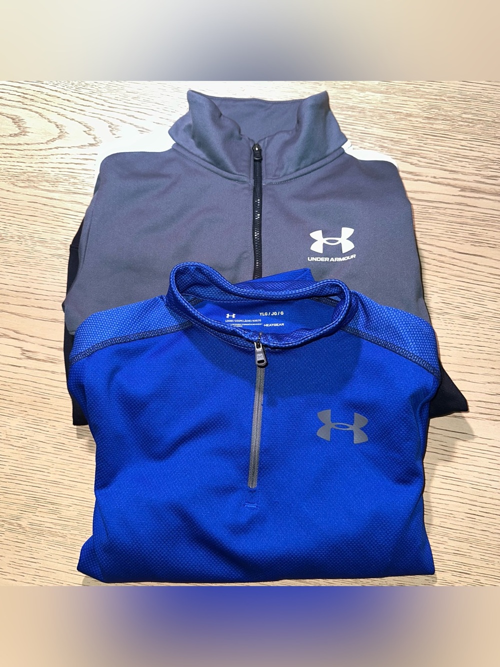 Under Armour HeatGear Boys L Blue 1/4 Zip Mock Neck Knit Sweatshirt A358